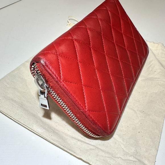 Authentic Chanel Red Quilted Lambskin Leather Long Wallet - Picture 7 of 14